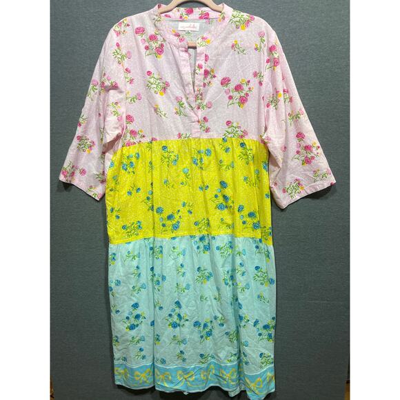 Mary Marshmallow Block Color Flowered Tiered Dress Size L/XL $198 - Picture 1 of 9